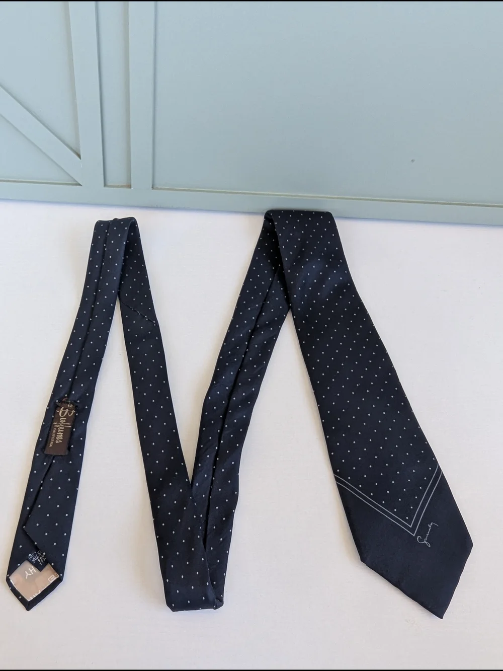Givenchy Gentlemen Paris Navy Polka Dot Silk Tie